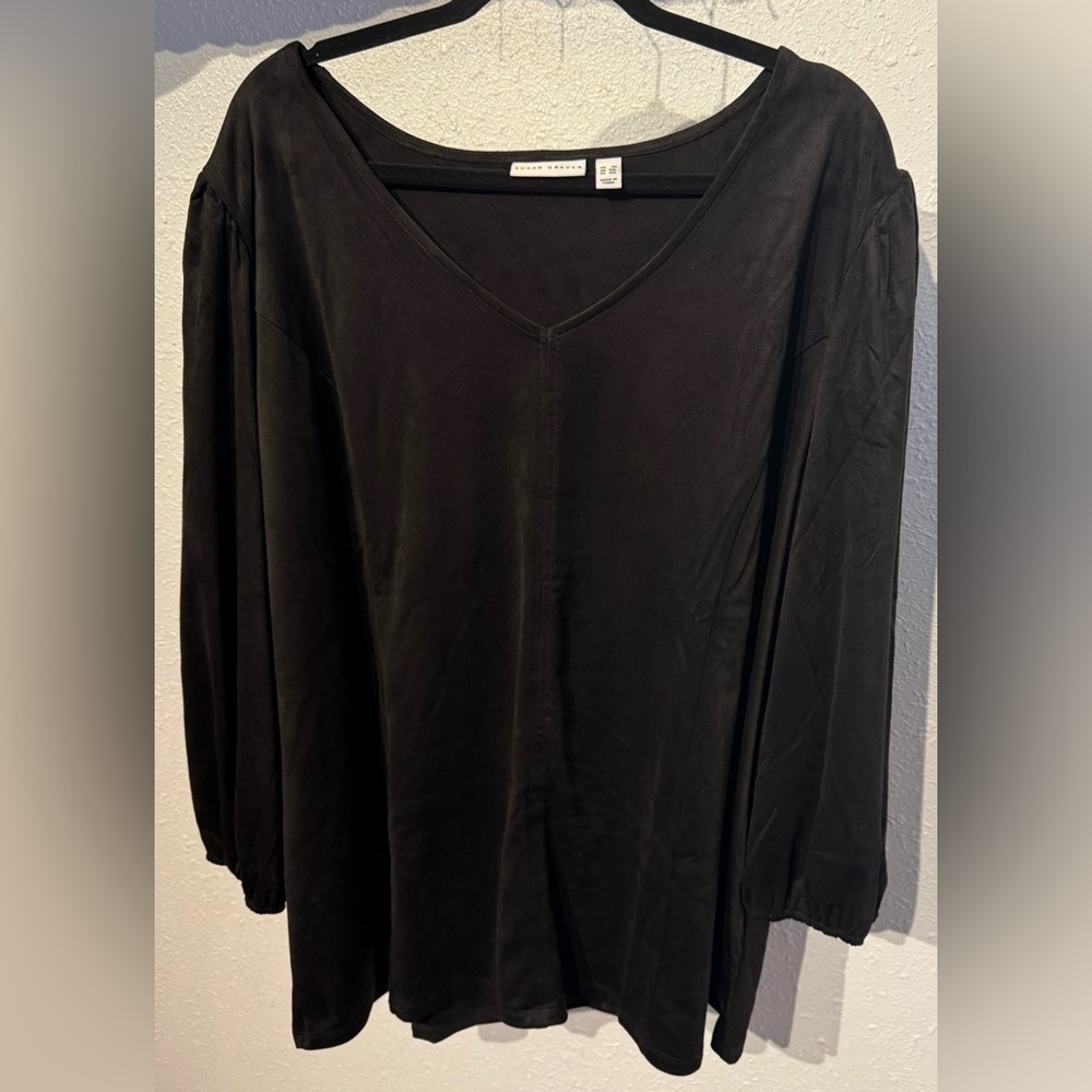 Susan Graver Black Blouse Faux Suede Size 3X NEW
